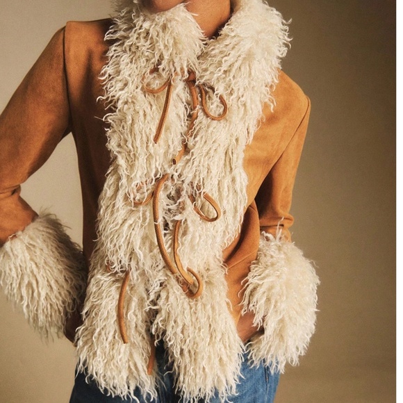 Classic Vegan Suede Fur Front Tie Fitted Jacket - Picture 4 of 7